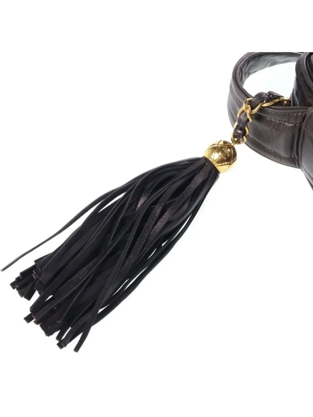 Chanel V-stitch Fringe Shoulder Bag Black Lambskin Gold